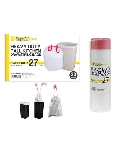 Heavy Duty Tall Kitchen rawstring Bags 27L