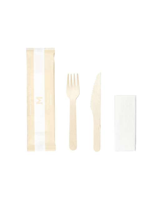Disposable Wooden Cutlery Set 3 in 1 Fork/Knife/Napkin