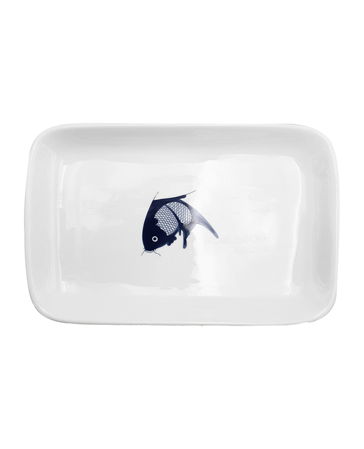 Crockery Plain Rectangle Plate (Blue Carp)